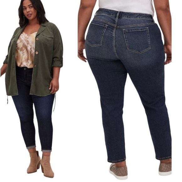 Torrid Dark Wash Mid Rise Boyfriend Denim Jeans Women’s 10 - Picture 1 of 14